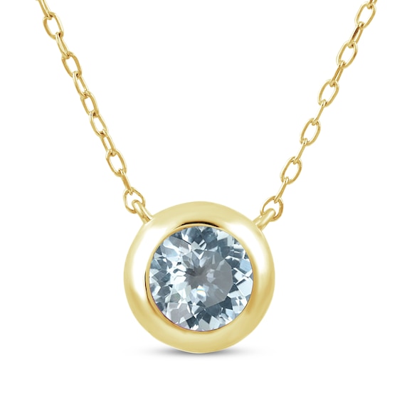 STUDIO BY KAY Bezel-Set Aquamarine Solitaire Necklace 24K Yellow Gold Vermeil Sterling Silver 18"