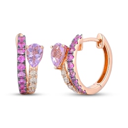 Le Vian Good Karma Pear-Shaped Amethyst & Pink Sapphire Hoop Earrings 1/5 ct tw Diamonds 14K Strawberry Gold