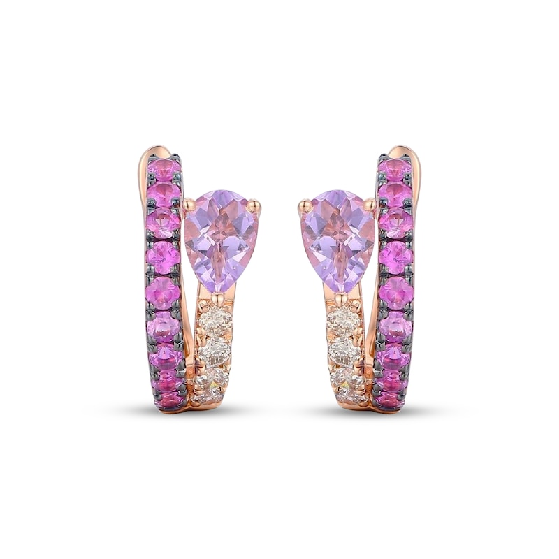 Main Image 2 of Le Vian Good Karma Pear-Shaped Amethyst & Pink Sapphire Hoop Earrings 1/5 ct tw Diamonds 14K Strawberry Gold