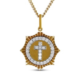 STUDIO BY KAY Lab-Grown Diamond Cross Coin-Edge Medallion Necklace 1/6 ct tw 24K Yellow Gold Vermeil Sterling Silver 18"