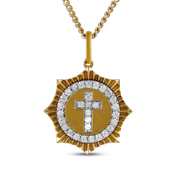 STUDIO BY KAY Lab-Grown Diamond Cross Coin-Edge Medallion Necklace 1/6 ct tw 24K Yellow Gold Vermeil Sterling Silver 18"