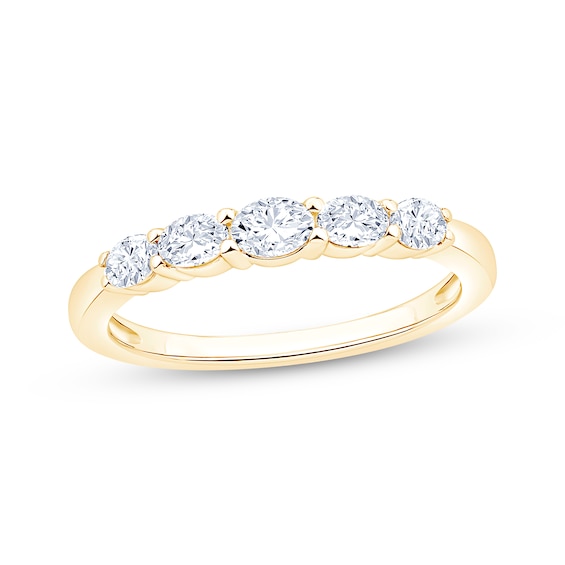 Now + Forever Lab-Grown Diamonds Oval-Cut Five-Stone Anniversary Ring 1/2 ct tw 14K Yellow Gold