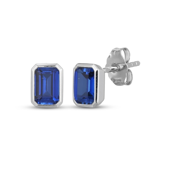 STUDIO BY KAY Emerald-Cut Blue Lab-Created Sapphire Bezel-Set Solitaire Stud Earrings Sterling Silver