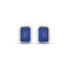 Thumbnail Image 2 of STUDIO BY KAY Emerald-Cut Blue Lab-Created Sapphire Bezel-Set Solitaire Stud Earrings Sterling Silver