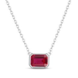 STUDIO BY KAY Emerald-Cut Lab-Created Ruby Bezel-Set Solitaire Necklace Sterling Silver 18"