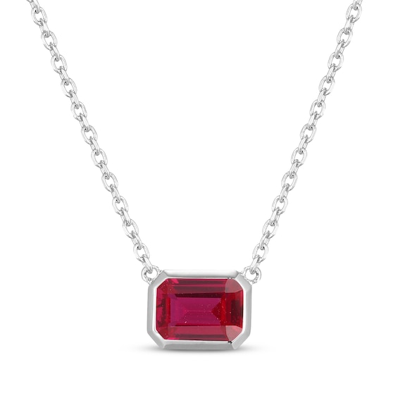 STUDIO BY KAY Emerald-Cut Lab-Created Ruby Bezel-Set Solitaire Necklace Sterling Silver 18"