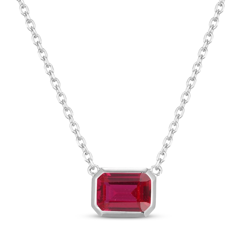 Main Image 1 of STUDIO BY KAY Emerald-Cut Lab-Created Ruby Bezel-Set Solitaire Necklace Sterling Silver 18"