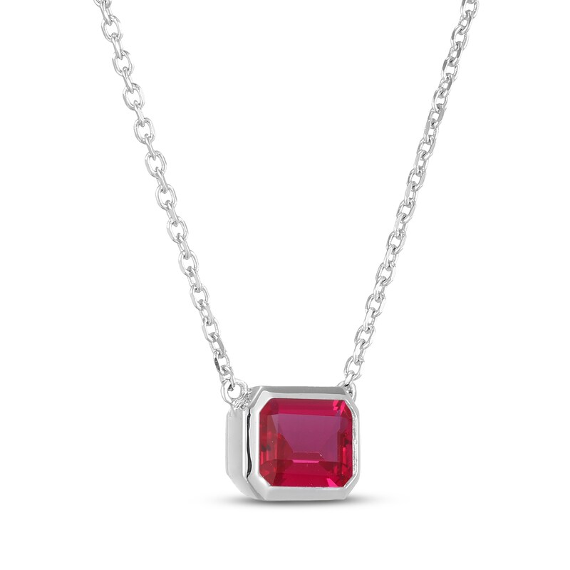 Main Image 2 of STUDIO BY KAY Emerald-Cut Lab-Created Ruby Bezel-Set Solitaire Necklace Sterling Silver 18"