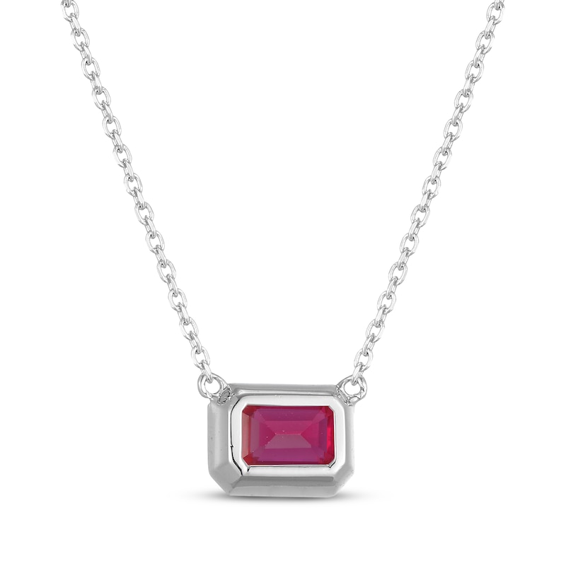 Main Image 3 of STUDIO BY KAY Emerald-Cut Lab-Created Ruby Bezel-Set Solitaire Necklace Sterling Silver 18"