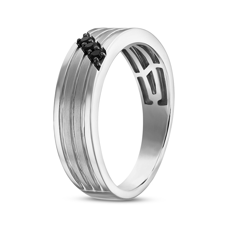 Main Image 2 of Now + Forever Men's Black Diamond Three-Stone Diagonal Wedding Band 1/10 ct tw 10K White Gold