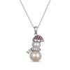 Thumbnail Image 1 of Cultured Pearl, Lab-Created Ruby & White Lab-Created Sapphire Snowman Necklace Sterling Silver 18"