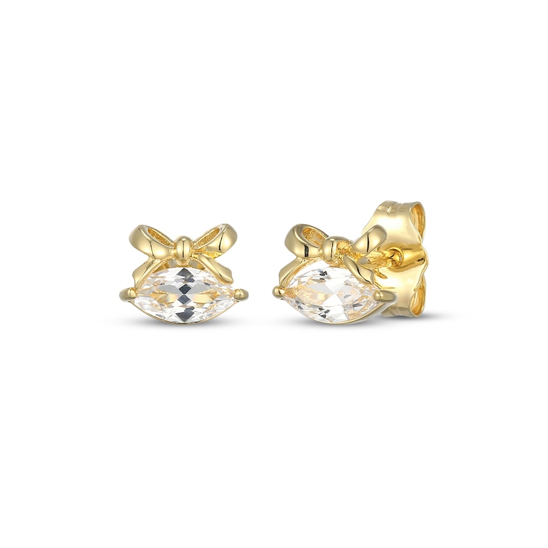 Main Image 1 of STUDIO BY KAY Marquise-Cut White Lab-Created Sapphire Bow Stud Earrings 24K Yellow Gold Vermeil Sterling Silver