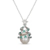 Thumbnail Image 1 of Cultured Pearl, Lab-Created Emerald & White Lab-Created Sapphire Christmas Tree Necklace Sterling Silver 18"