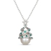 Thumbnail Image 3 of Cultured Pearl, Lab-Created Emerald & White Lab-Created Sapphire Christmas Tree Necklace Sterling Silver 18"