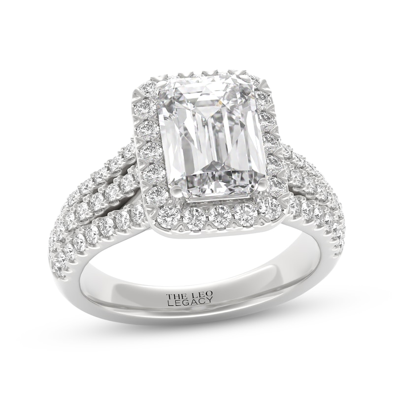 Main Image 1 of THE LEO Legacy Lab-Grown Diamond Emerald-Cut Halo Engagement Ring 2-7/8 ct tw 14K White Gold