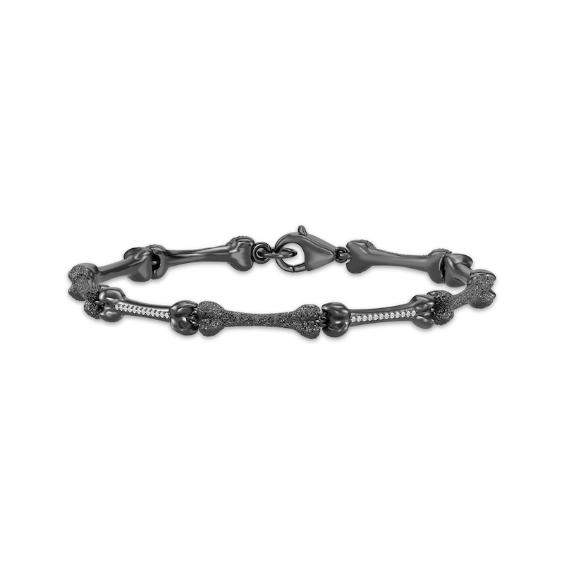 Main Image 1 of Disney Treasures The Nightmare Before Christmas Diamond Bone Link Bracelet 1/8 ct tw Black Rhodium-Plated Sterling Silver 7.5"