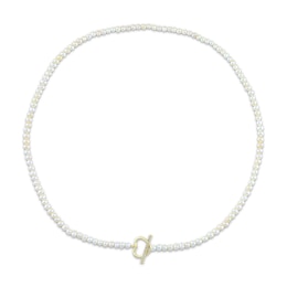 STUDIO BY KAY Cultured Pearl & White Lab-Created Sapphire Heart Toggle Necklace 24K Yellow Gold Vermeil Sterling Silver 20"