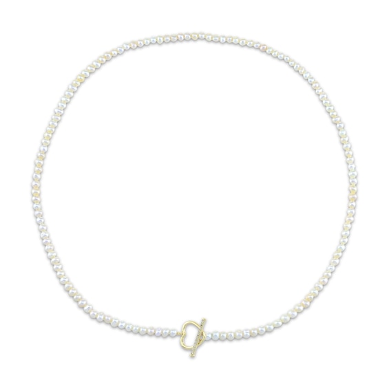 STUDIO BY KAY Cultured Pearl & White Lab-Created Sapphire Heart Toggle Necklace 24K Yellow Gold Vermeil Sterling Silver 20"