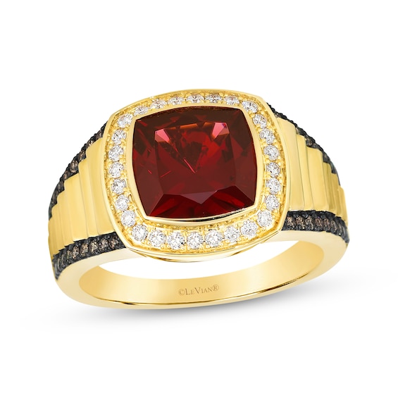 Le Vian Men's Cushion-Cut Garnet Ring 1/2 ct tw Diamonds 14K Honey Gold