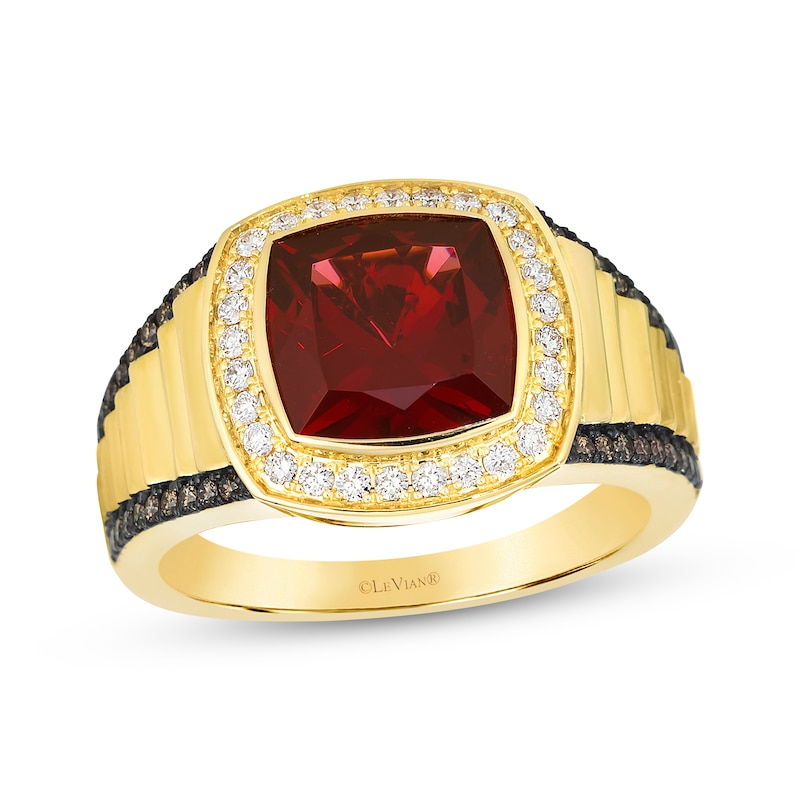 Main Image 1 of Le Vian Men's Cushion-Cut Garnet Ring 1/2 ct tw Diamonds 14K Honey Gold