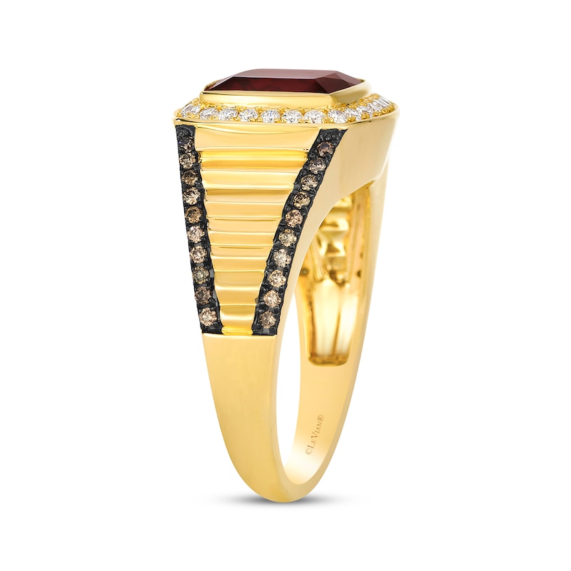Main Image 2 of Le Vian Men's Cushion-Cut Garnet Ring 1/2 ct tw Diamonds 14K Honey Gold