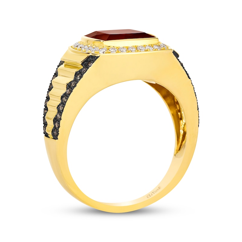 Main Image 3 of Le Vian Men's Cushion-Cut Garnet Ring 1/2 ct tw Diamonds 14K Honey Gold