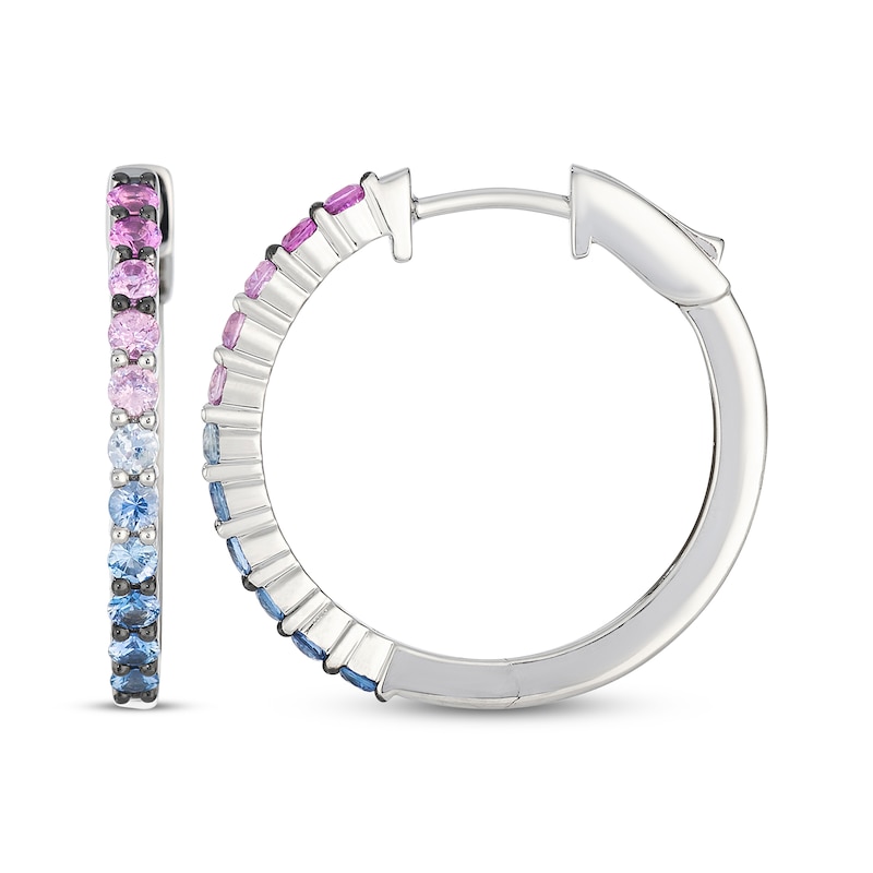 Main Image 3 of Le Vian Strawberry Ombré & Denim Ombré Sapphire Hoop Earrings 14K Vanilla Gold