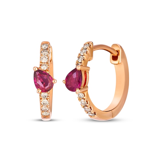 Le Vian Pear-Shaped Ruby Hoop Earrings 1/10 ct tw Diamonds 14K Strawberry Gold
