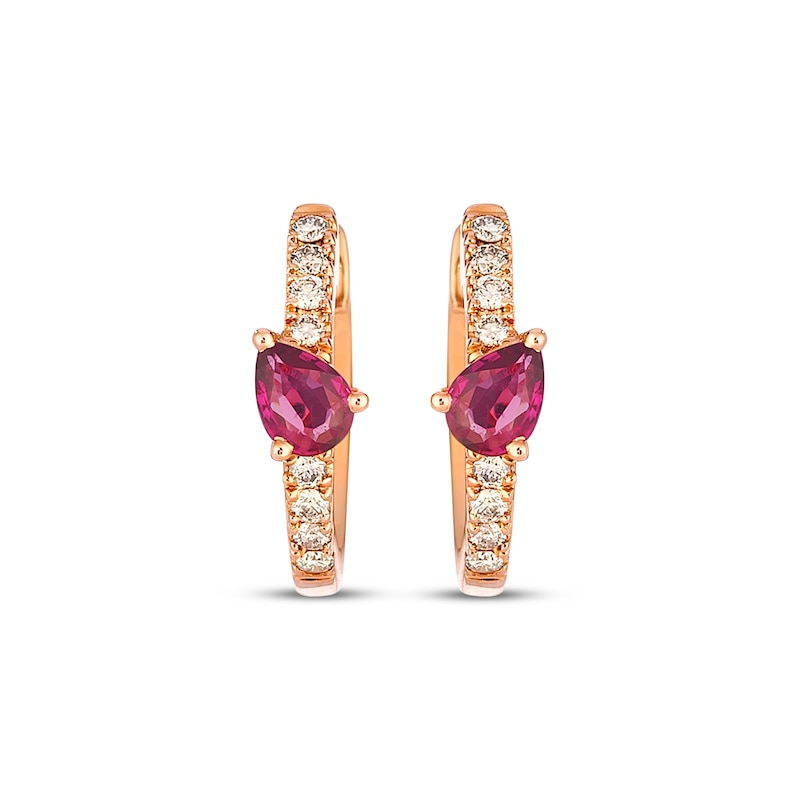 Main Image 2 of Le Vian Pear-Shaped Ruby Hoop Earrings 1/10 ct tw Diamonds 14K Strawberry Gold