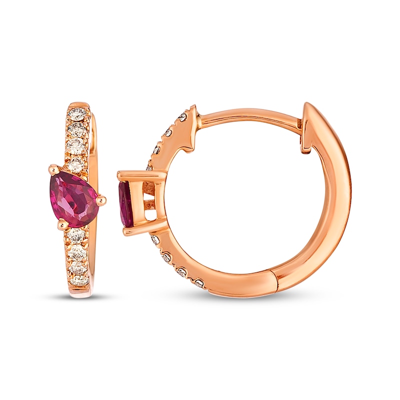 Main Image 3 of Le Vian Pear-Shaped Ruby Hoop Earrings 1/10 ct tw Diamonds 14K Strawberry Gold