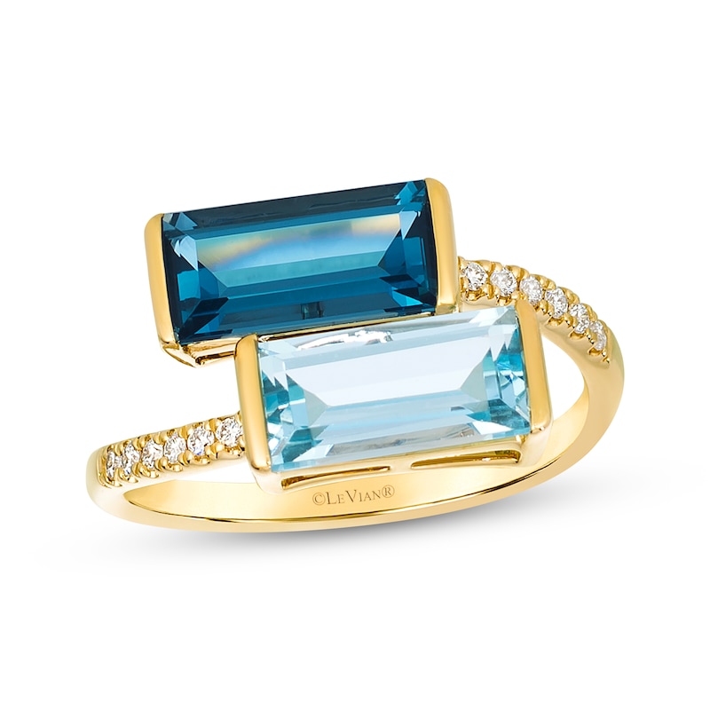 Main Image 1 of Le Vian Baguette-Cut Blue Topaz Bypass Ring 1/20 ct tw Diamonds 14K Honey Gold