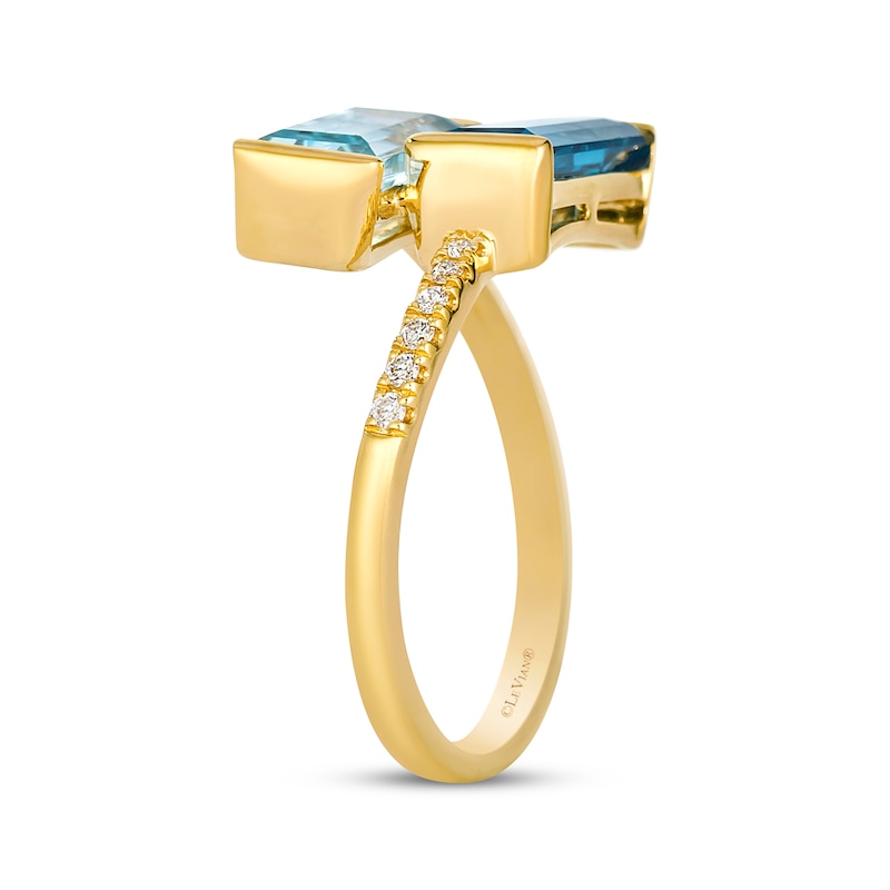 Main Image 2 of Le Vian Baguette-Cut Blue Topaz Bypass Ring 1/20 ct tw Diamonds 14K Honey Gold