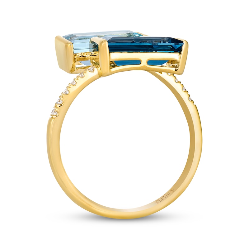 Main Image 3 of Le Vian Baguette-Cut Blue Topaz Bypass Ring 1/20 ct tw Diamonds 14K Honey Gold