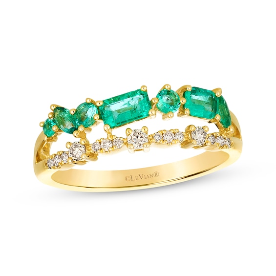 Le Vian Multi-Shape Emerald Ring 1/6 ct tw Diamonds 14K Honey Gold