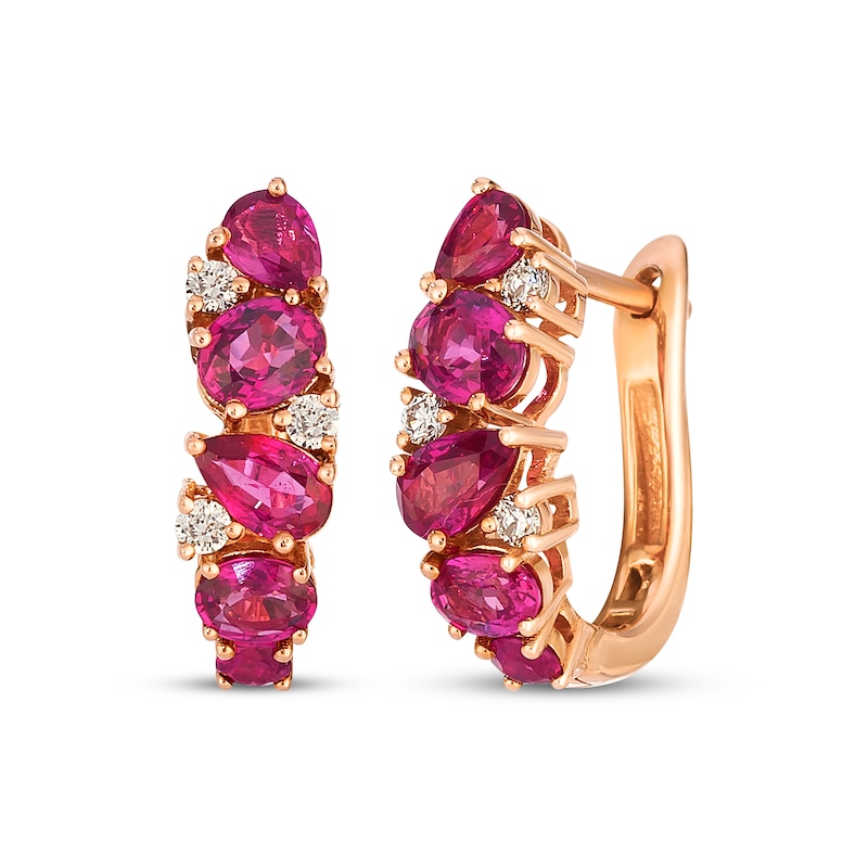 Main Image 1 of Le Vian Multi-Shape Ruby Hoop Earrings 1/8 ct tw Diamonds 14K Strawberry Gold