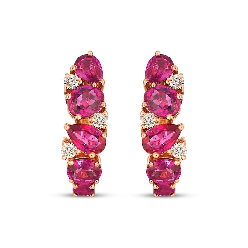 Main Image 2 of Le Vian Multi-Shape Ruby Hoop Earrings 1/8 ct tw Diamonds 14K Strawberry Gold