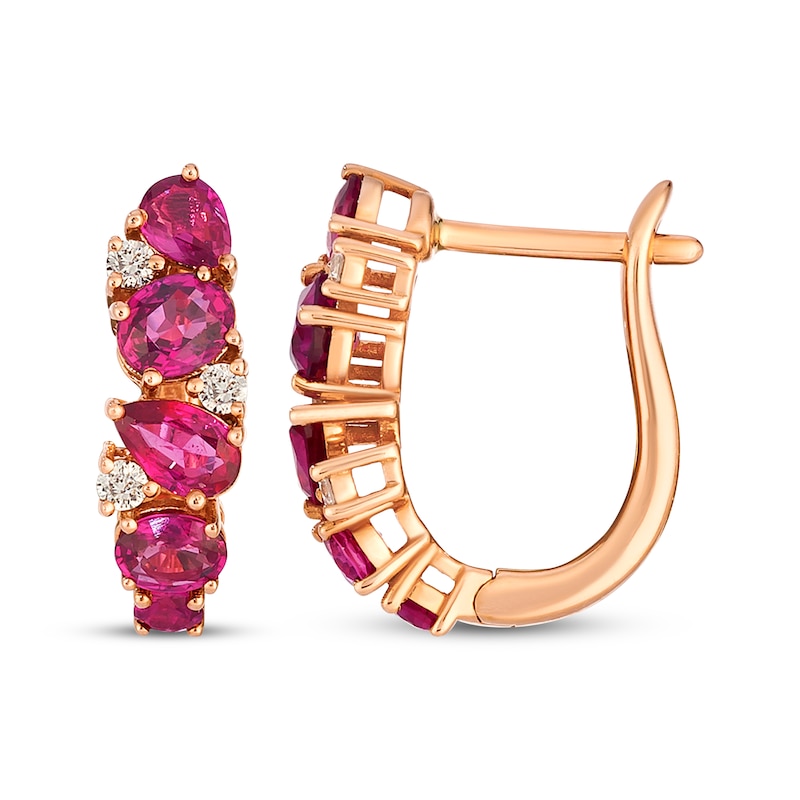 Main Image 3 of Le Vian Multi-Shape Ruby Hoop Earrings 1/8 ct tw Diamonds 14K Strawberry Gold
