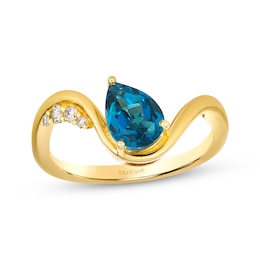 Le Vian Pear-Shaped Blue Topaz Wave Ring 1/15 ct tw Diamonds 14K Honey Gold