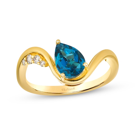 Le Vian Pear-Shaped Blue Topaz Wave Ring 1/15 ct tw Diamonds 14K Honey Gold