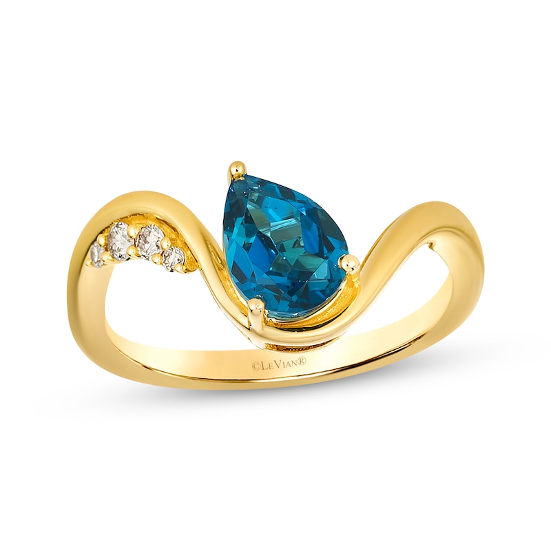 Main Image 1 of Le Vian Pear-Shaped Blue Topaz Wave Ring 1/15 ct tw Diamonds 14K Honey Gold