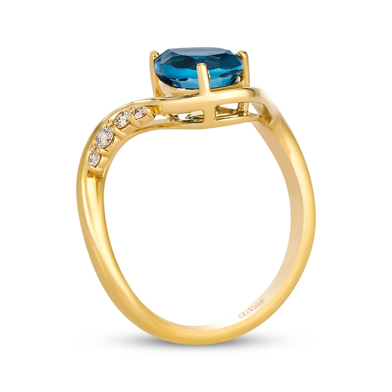 Main Image 3 of Le Vian Pear-Shaped Blue Topaz Wave Ring 1/15 ct tw Diamonds 14K Honey Gold