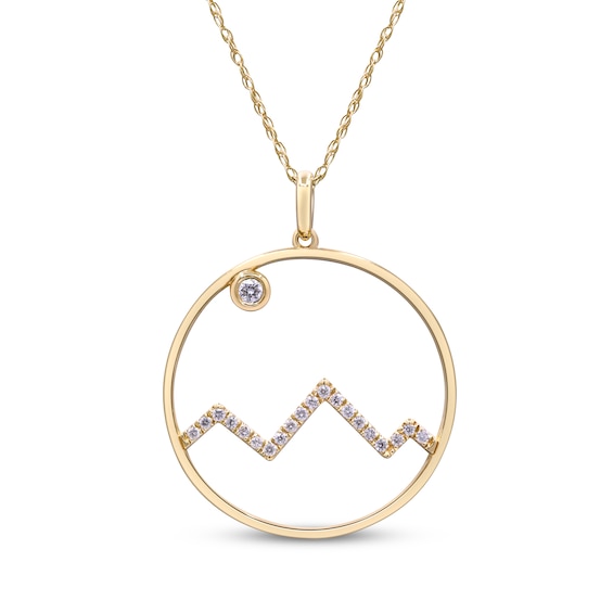 Diamond Mountain Range Circle Necklace 1/10 ct tw 10K Yellow Gold 18"