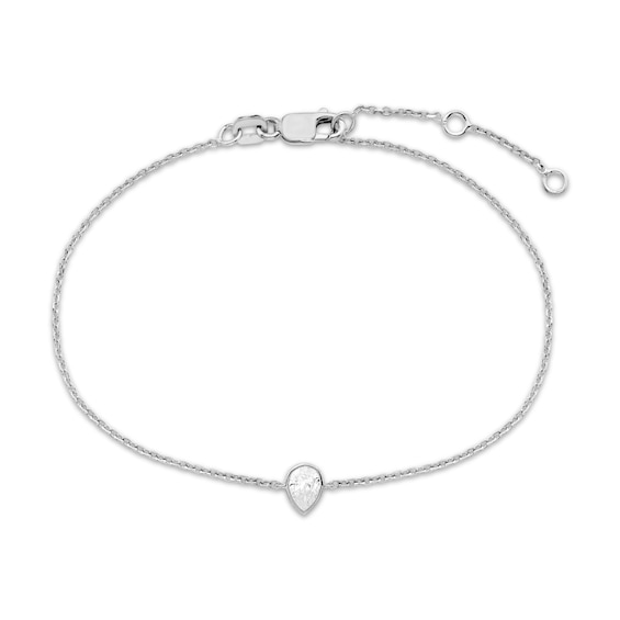 KAY Lab-Grown Diamonds Pear-Shaped Bezel-Set Solitaire Bracelet 1/8 ct tw 10K White Gold 7.25" (F/SI2)