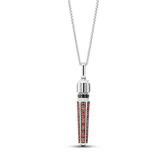 Star Wars Darth Vader Lightsaber Garnet & Black Diamond Necklace 1/10 ct tw Sterling Silver 18"