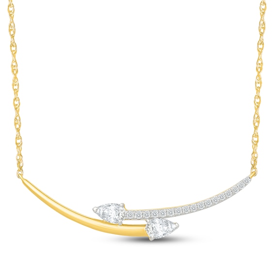 KAY Lab-Grown Diamonds Pear-Shaped & Round-Cut Curved Bar Bypass Necklace 5/8 ct tw 10K Yellow Gold 18"