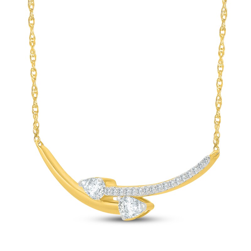 Main Image 2 of KAY Lab-Grown Diamonds Pear-Shaped & Round-Cut Curved Bar Bypass Necklace 5/8 ct tw 10K Yellow Gold 18"