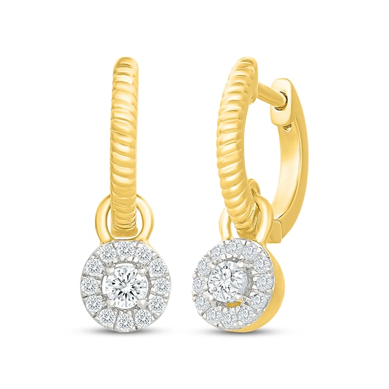 KAY Lab-Grown Diamonds Halo Dangle Hoop Earrings 1/3 ct tw 10K Yellow Gold