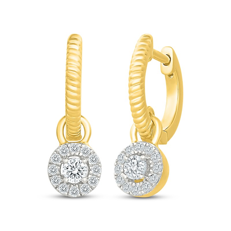 Main Image 1 of KAY Lab-Grown Diamonds Halo Dangle Hoop Earrings 1/3 ct tw 10K Yellow Gold