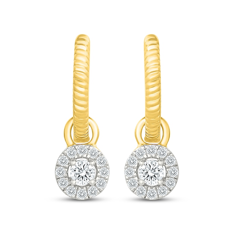 Main Image 2 of KAY Lab-Grown Diamonds Halo Dangle Hoop Earrings 1/3 ct tw 10K Yellow Gold