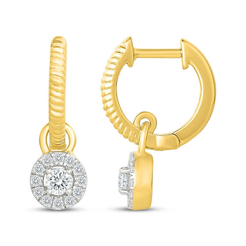 Main Image 3 of KAY Lab-Grown Diamonds Halo Dangle Hoop Earrings 1/3 ct tw 10K Yellow Gold